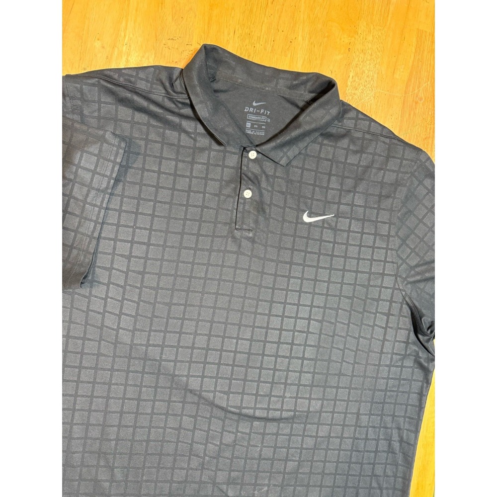 Nike Dri-FIT Golf Polo Shirt Mens 3XL Black Tonal Grid Checkered Pattern
